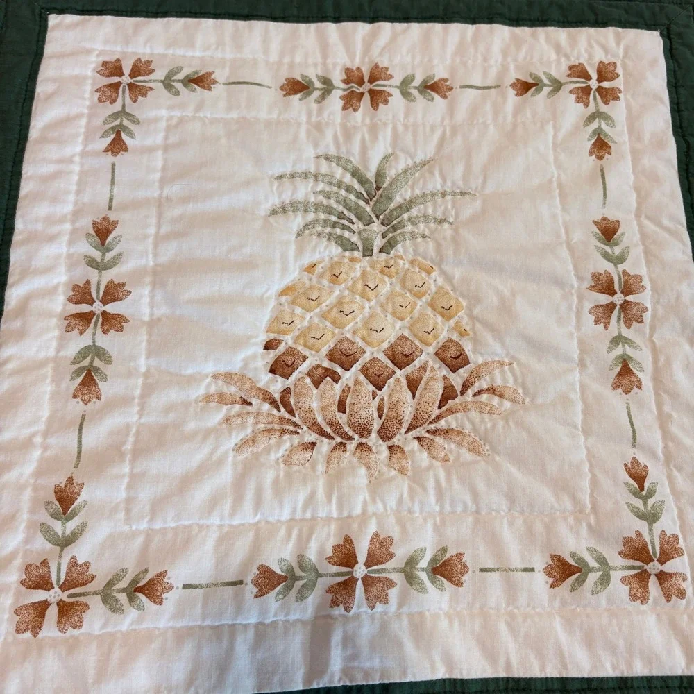 Handmade Quilted Pineapple Wall Hanging Green Orange Mustard Yellow Folk Art